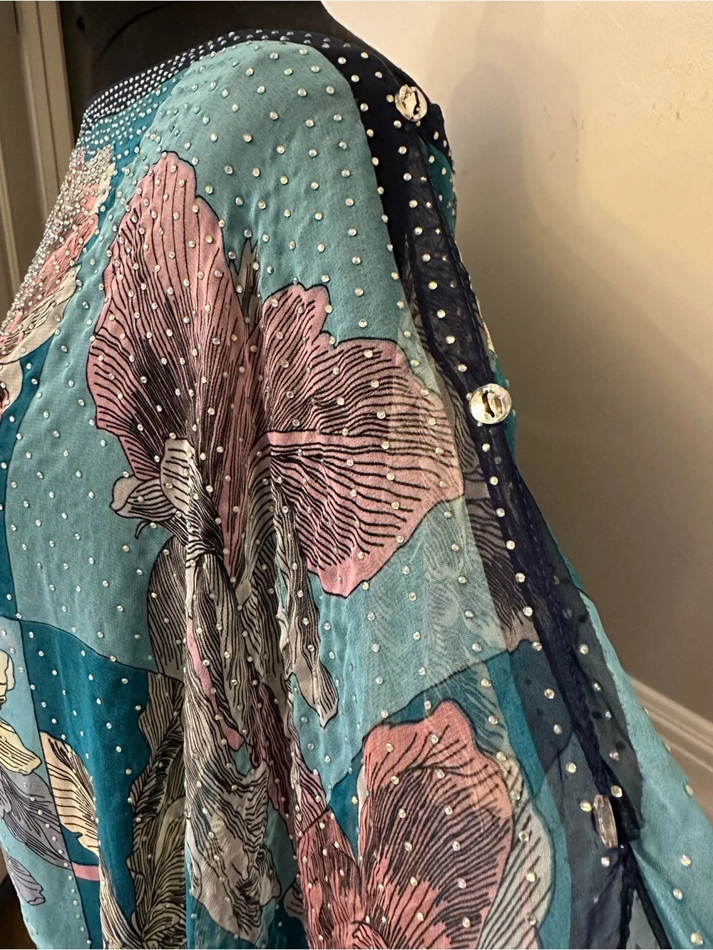 Embellished Floral Capelet Wrap Rhinestone Sheer Evening Shawl One Size